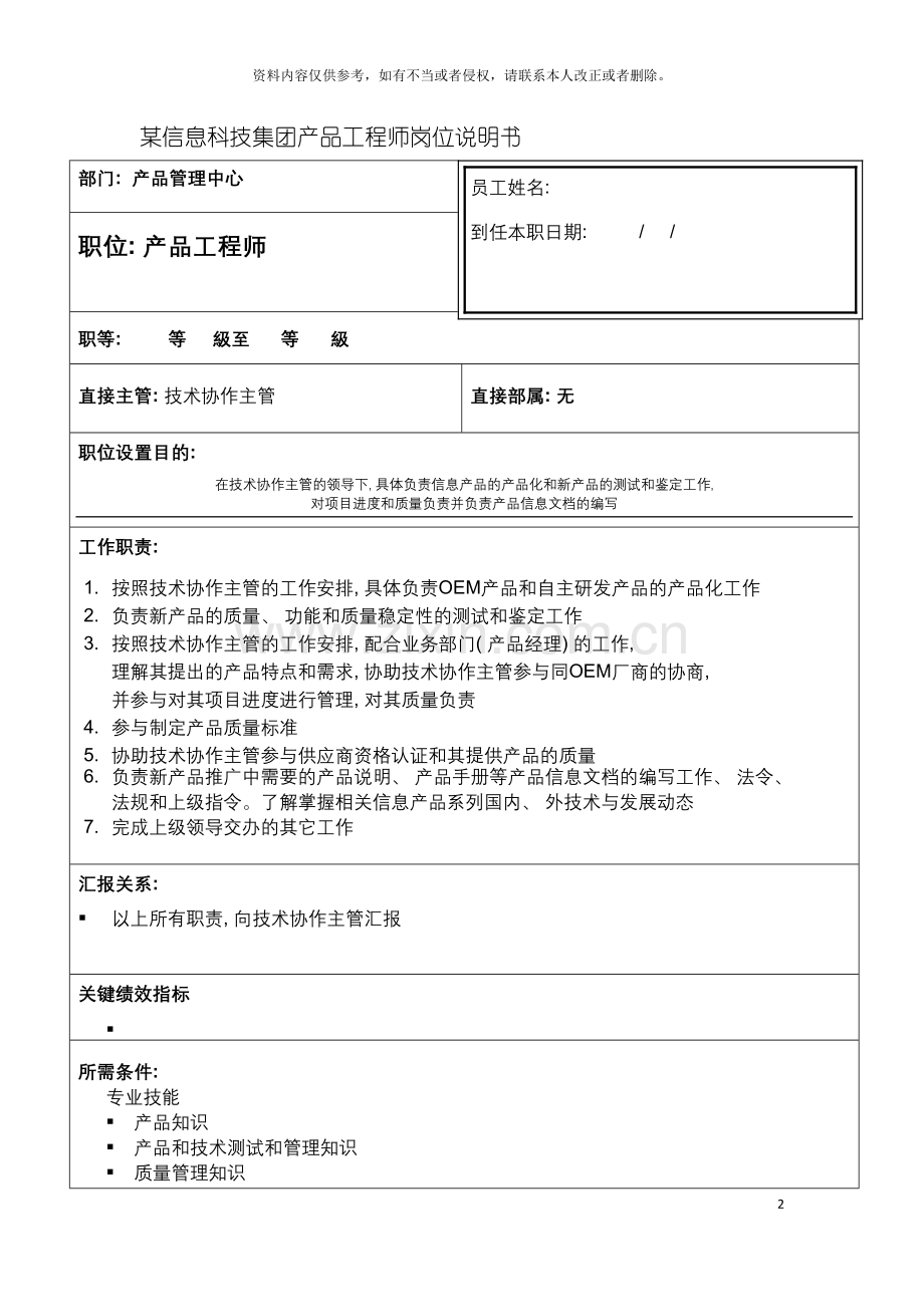 信息科技集团产品工程师岗位说明书.doc_第2页