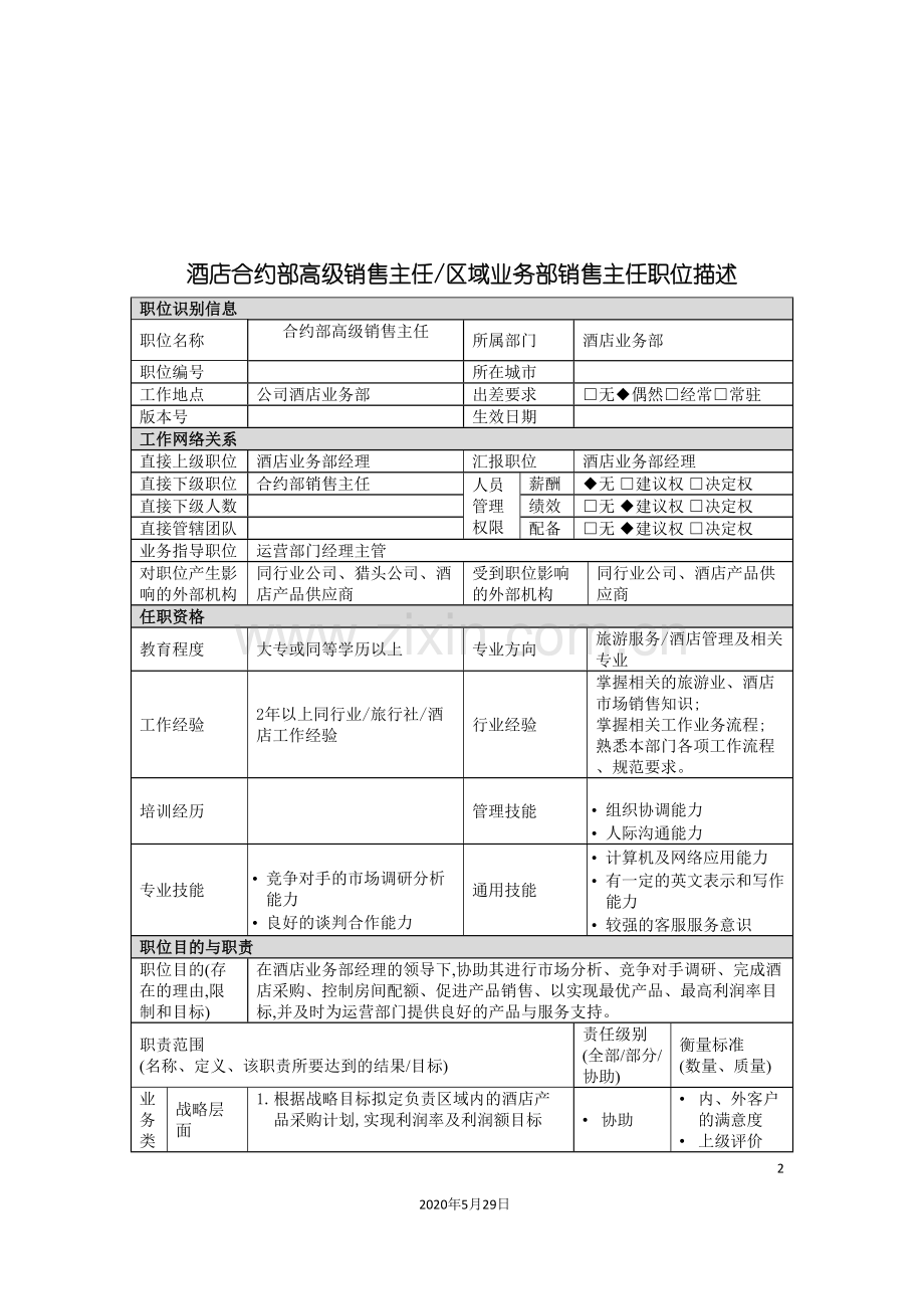 合约部高级主任区域业务部销售主任岗位说明书.doc_第2页