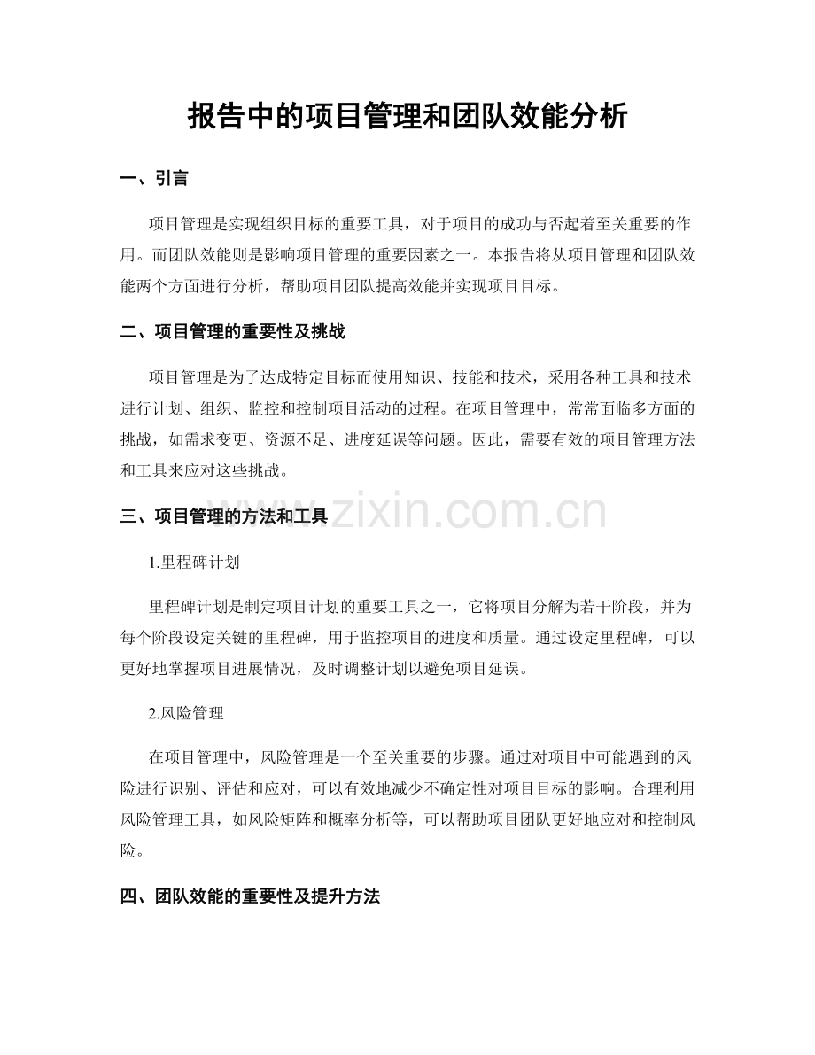 报告中的项目管理和团队效能分析.docx_第1页