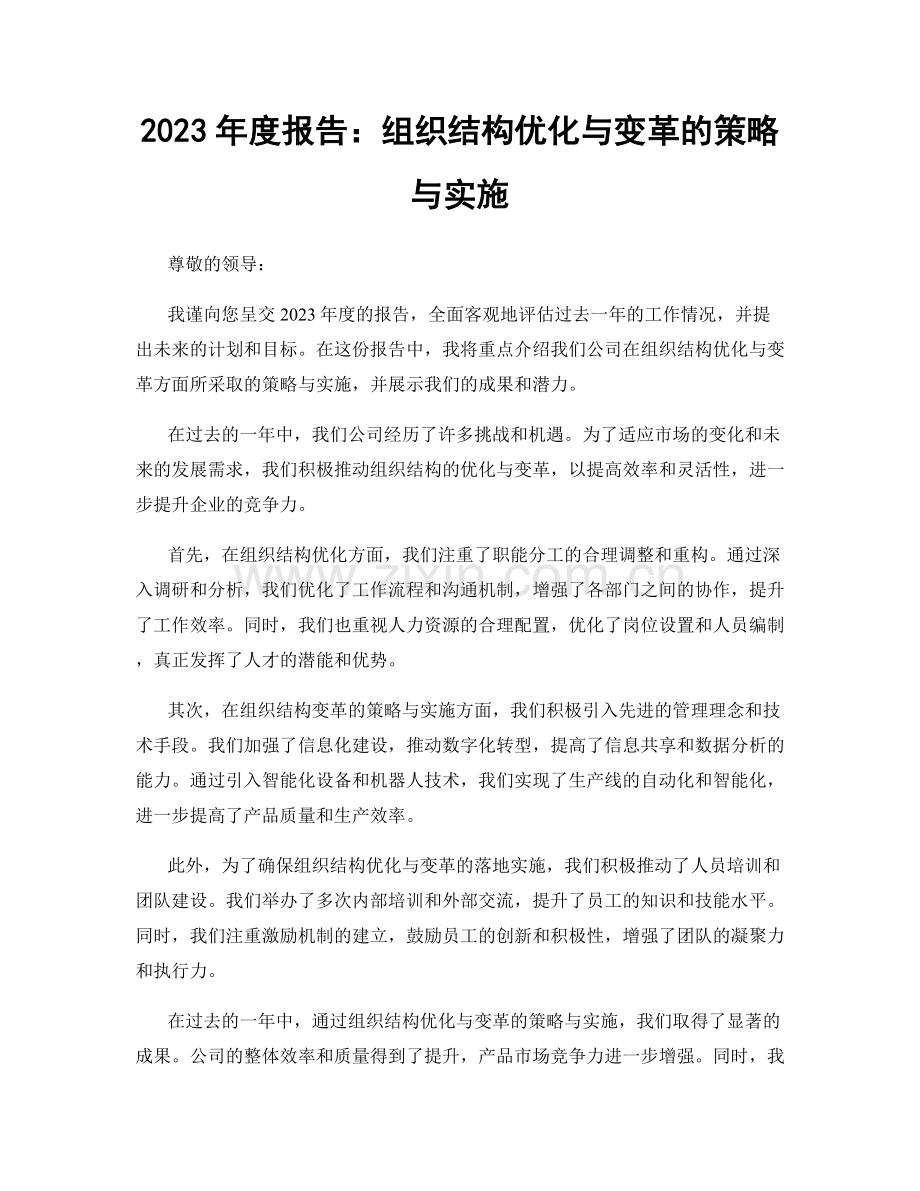 2023年度报告：组织结构优化与变革的策略与实施.docx_第1页