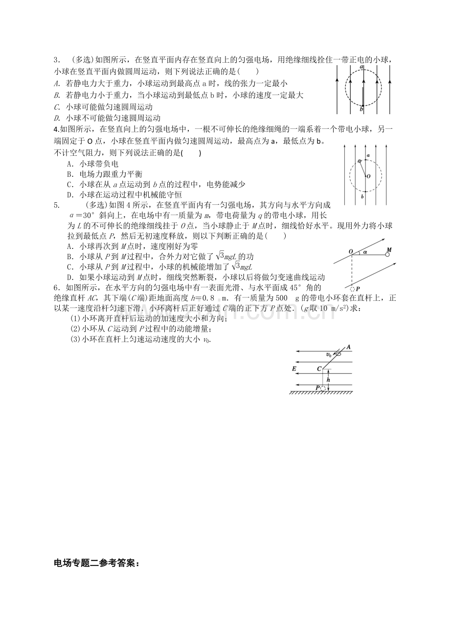 高三物理专题二-带电粒子在复合场中的运动(重力场与电场)全面版.pdf_第2页