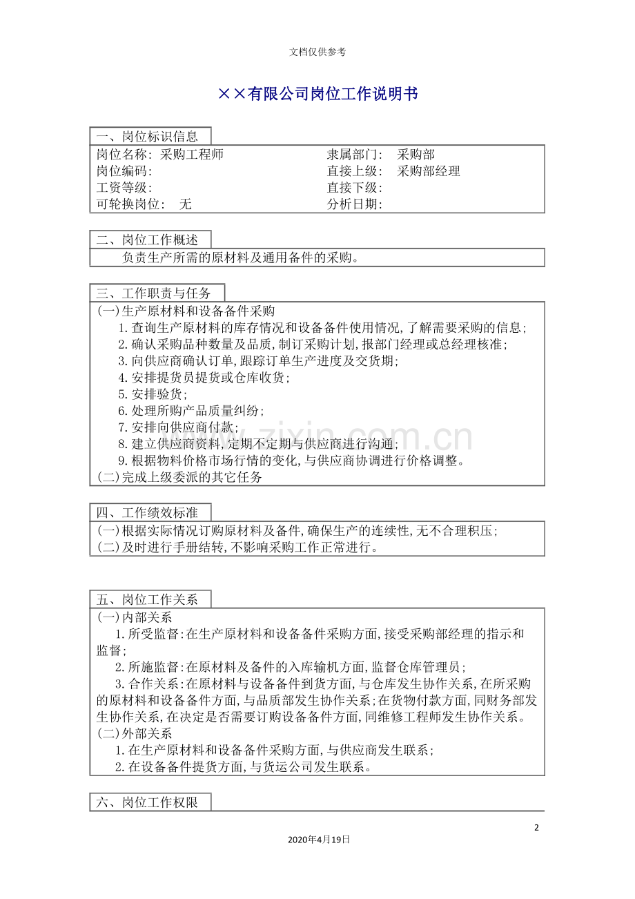 公司采购工程师岗位工作说明书.doc_第2页