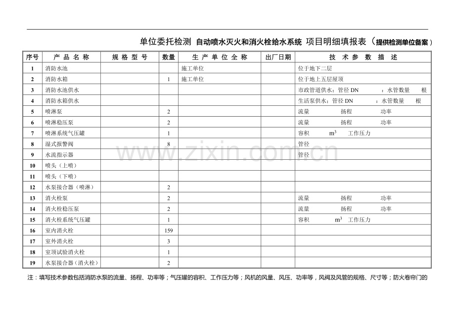 消防设施检测材料明细填报表(水).doc_第1页