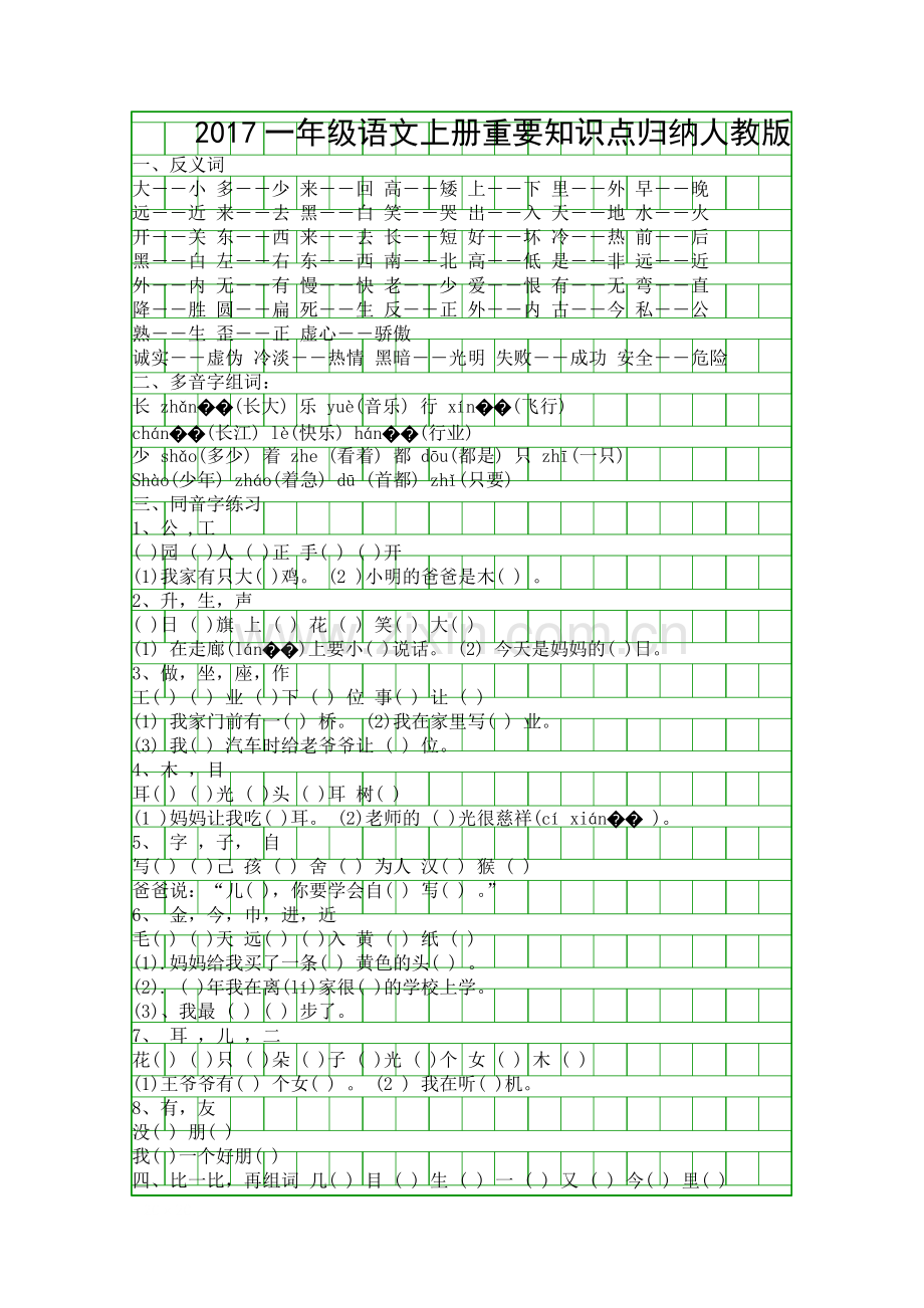 017一年级语文上册重要知识点归纳人教版102.pdf_第1页