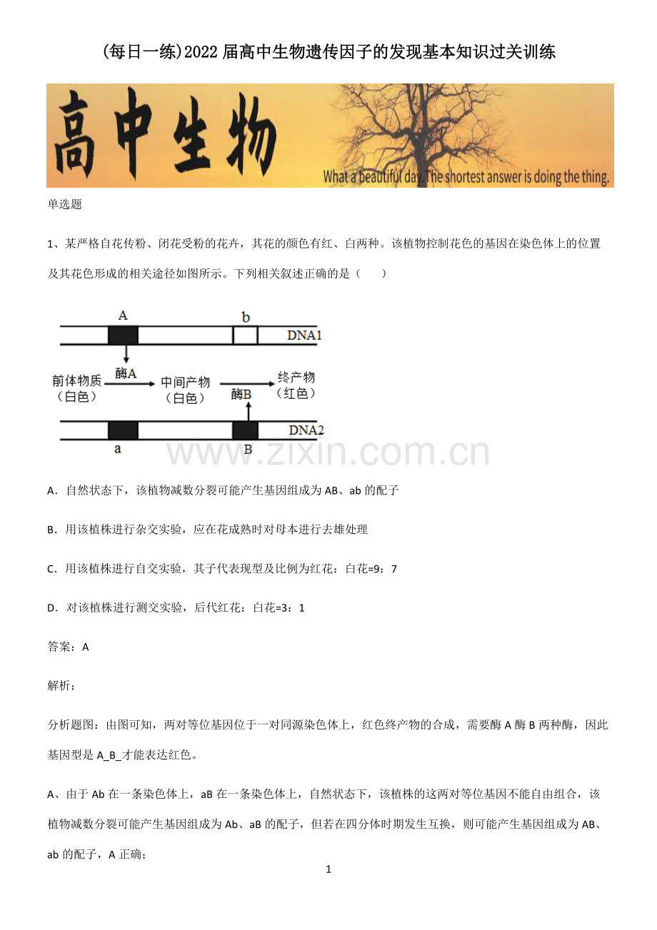 2022届高中生物遗传因子的发现基本知识过关训练.pdf_第1页