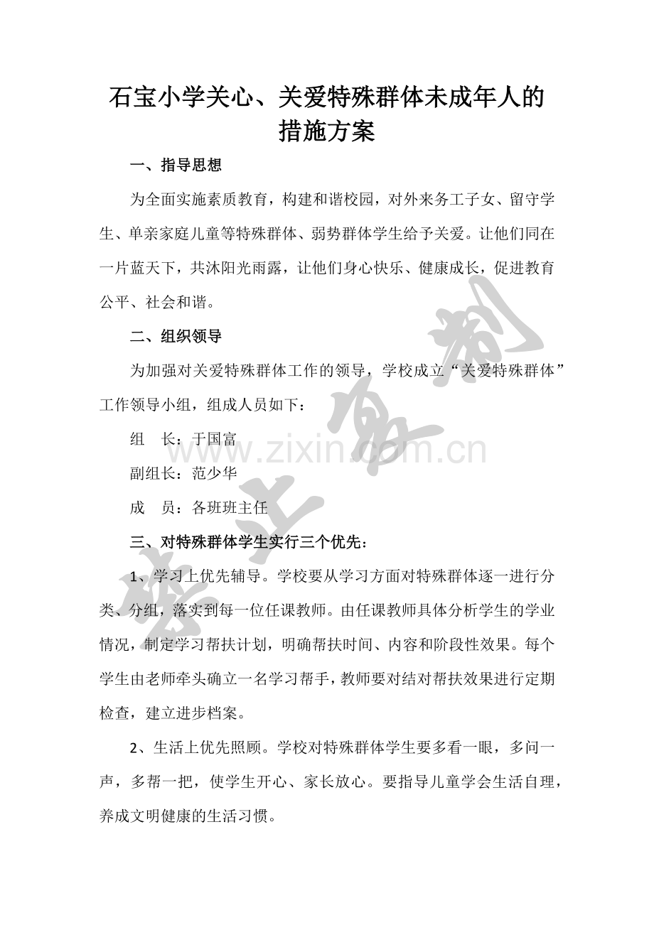 中心小学关心关爱特殊群体未成年人实施方案.doc_第1页