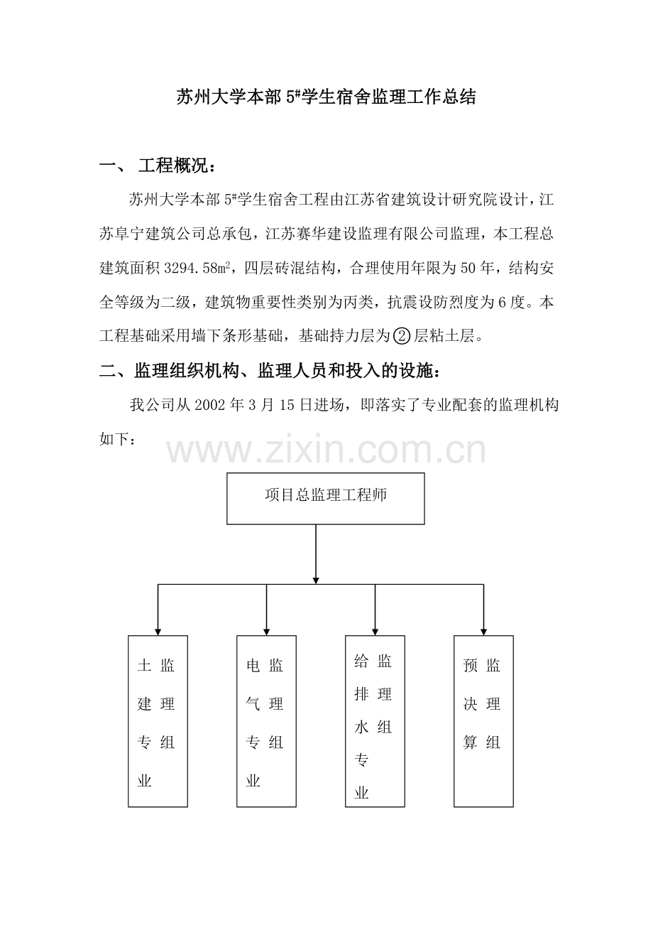 5号学生宿舍监理工作总结.doc_第1页