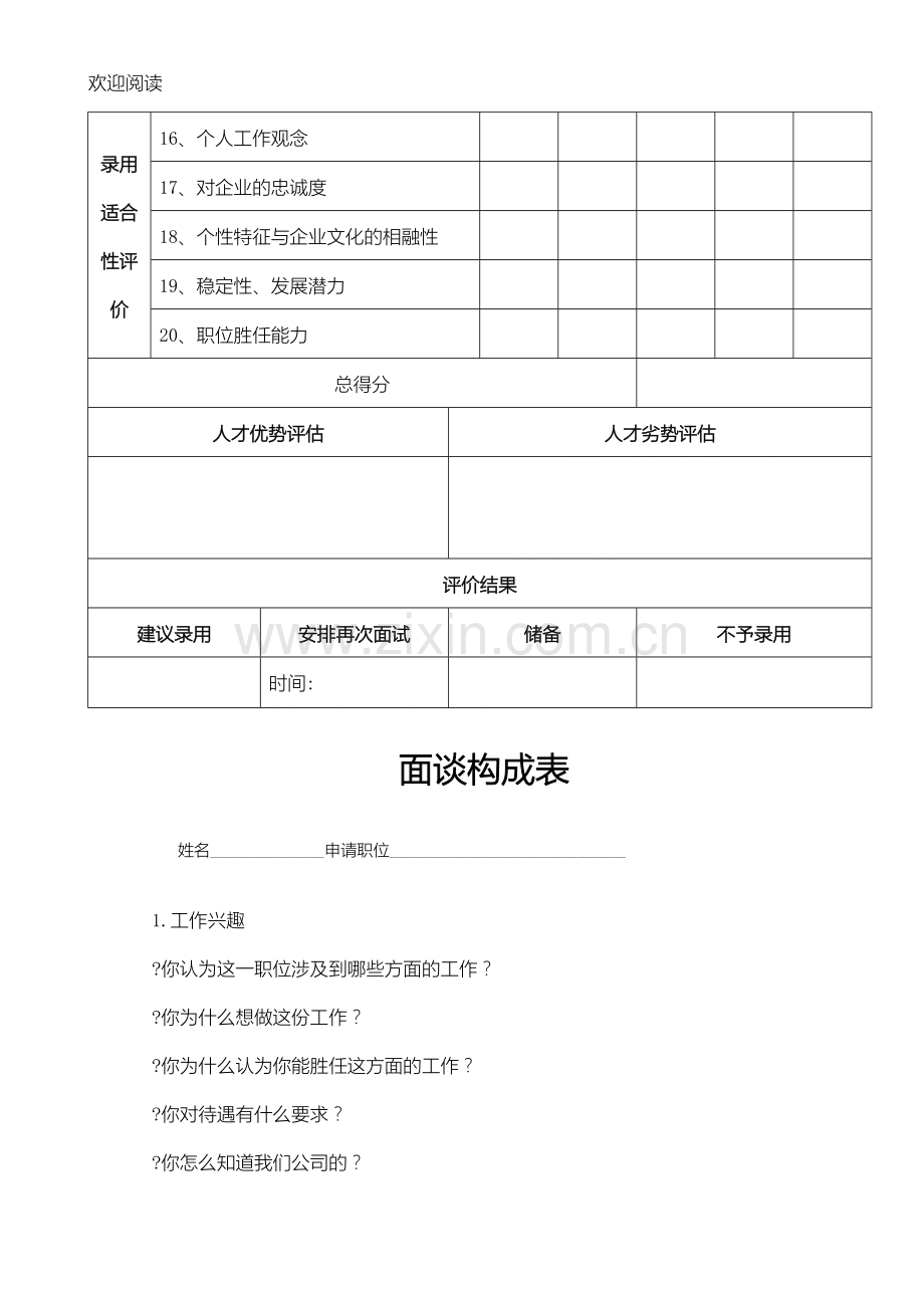 公司面试评价表格模板.doc_第2页