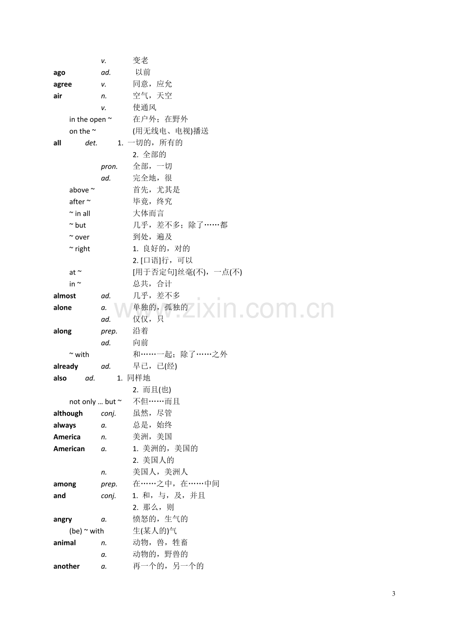 高职高专教育英语课程教学基本要求(试行)A级---附表四(词汇表).doc_第3页