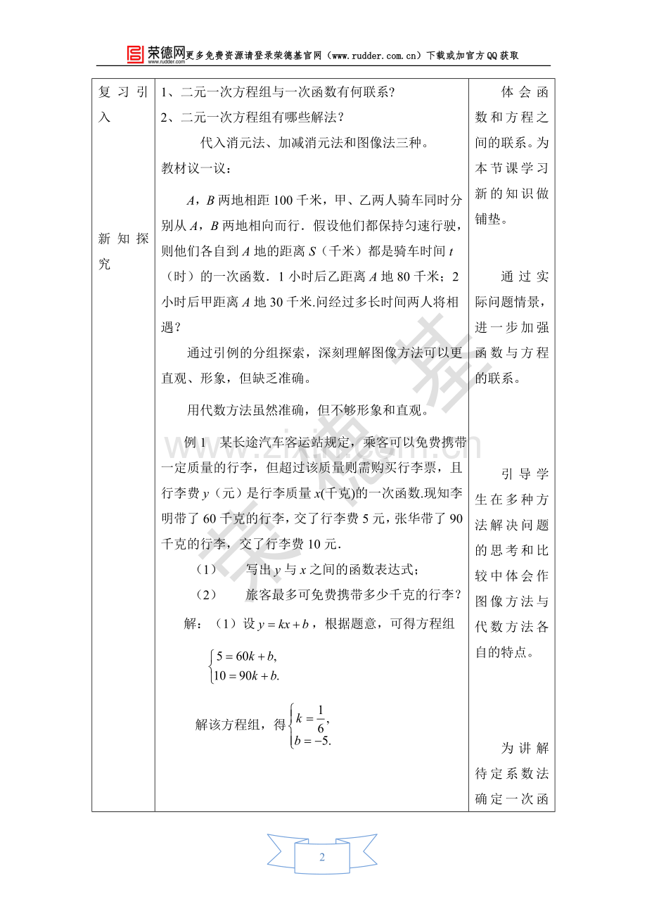 【教学设计】用二元一次方程组确定一次函数表达式.doc_第2页