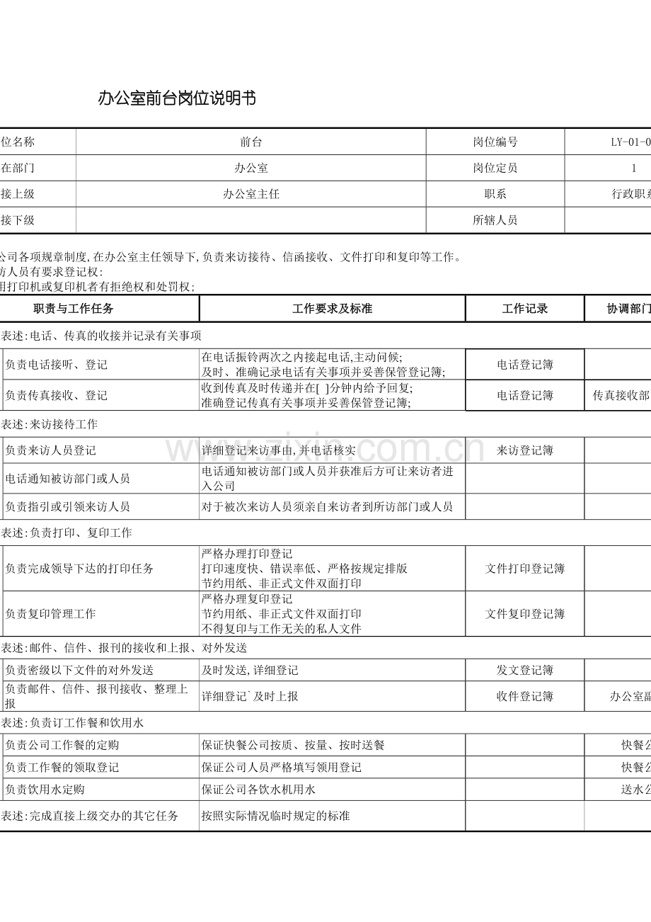 办公室前台的岗位说明书.doc_第2页