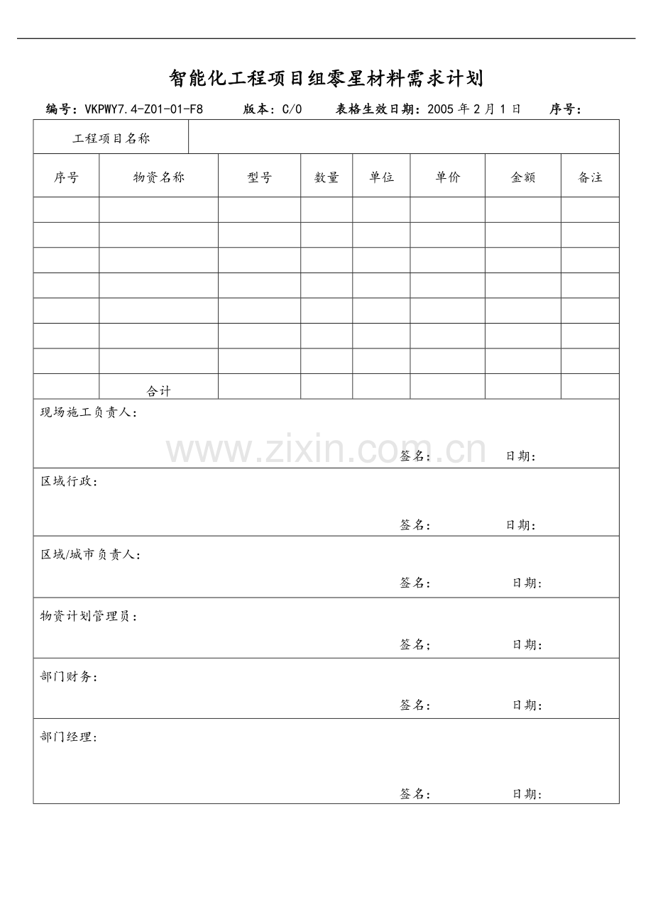 智能化工程项目组零星材料需求计划.doc_第1页