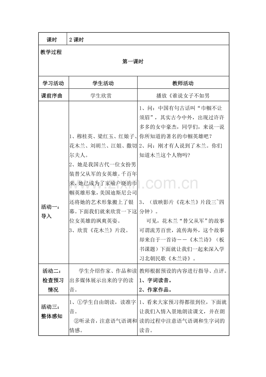 《木兰诗》教学设计全面版.doc_第2页