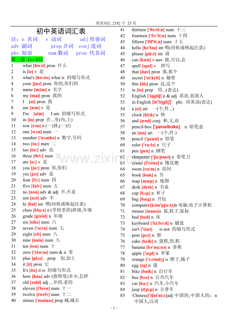 -初中英语单词表大全2182个带音标.doc_第1页