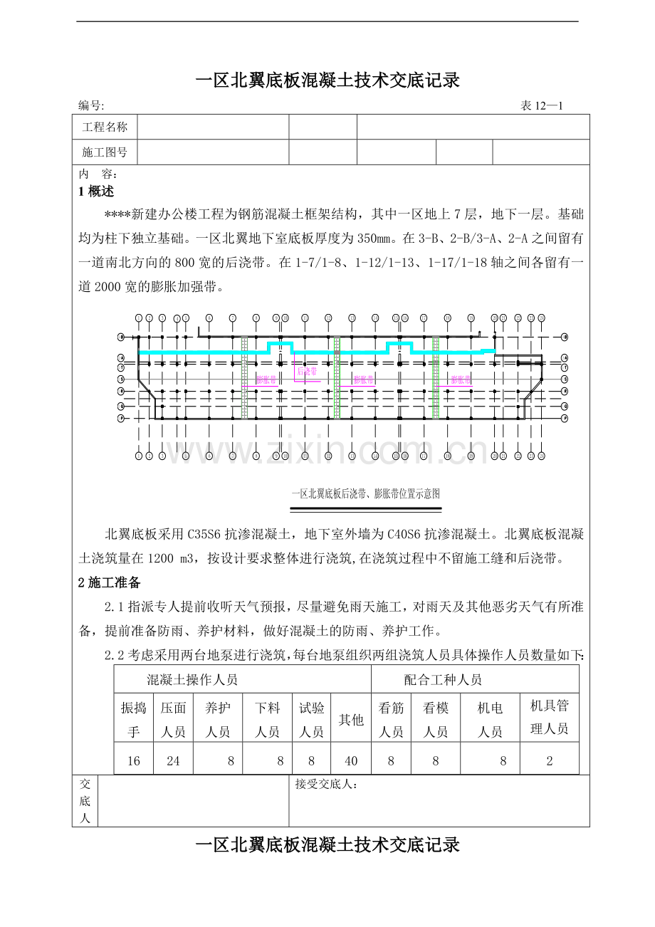 底板混凝土施工技术交底记录.doc_第1页