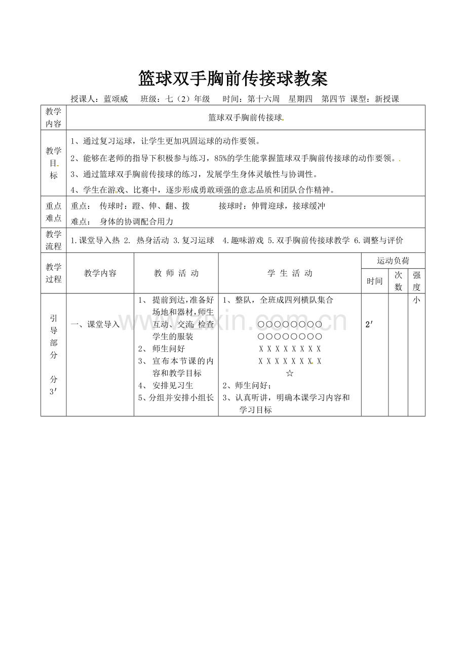 篮球胸前传接球教案.doc_第1页