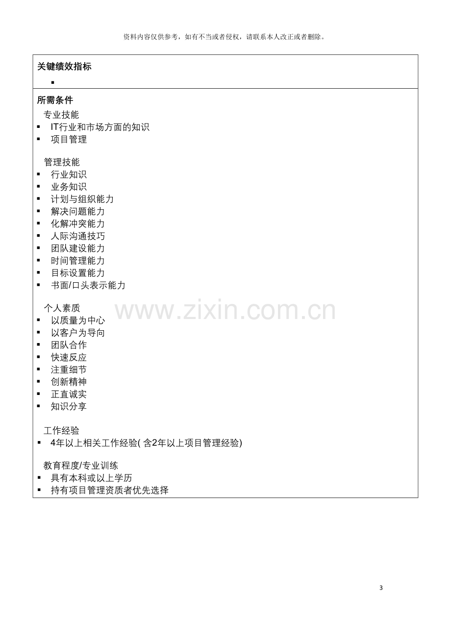 信息科技集团项目实施经理岗位说明书.doc_第3页