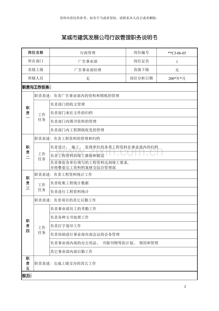 城市建筑发展公司行政管理职务说明书.doc_第2页