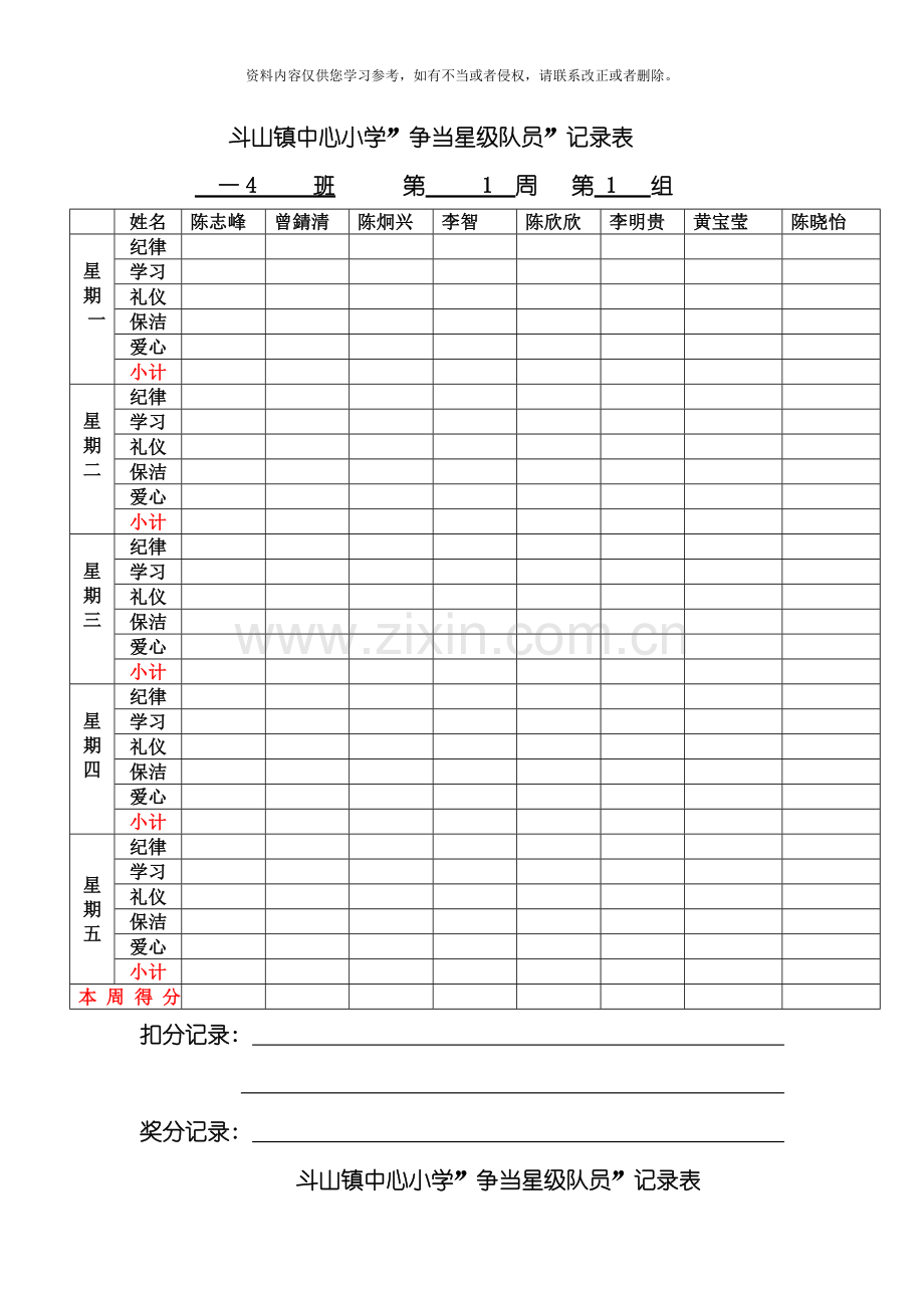 星级评分标准模板.doc_第1页