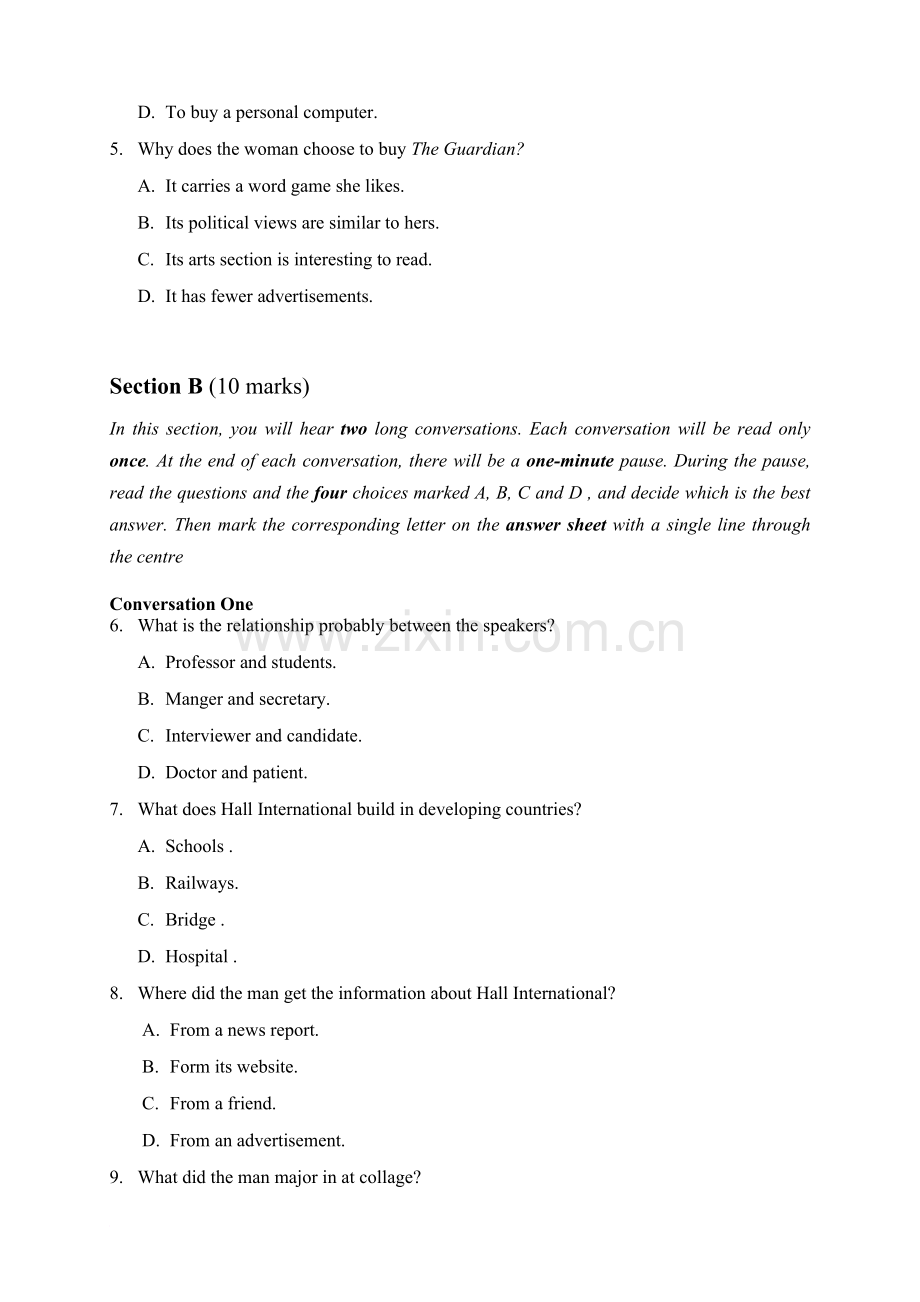 2015年全国大学生英语竞赛初赛试卷(D类).doc_第2页