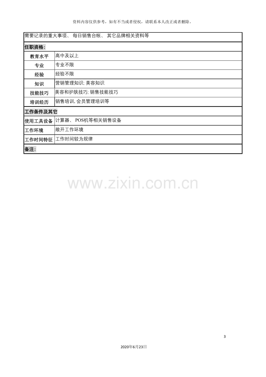 化妆品公司办事处bc岗岗位说明书.doc_第3页