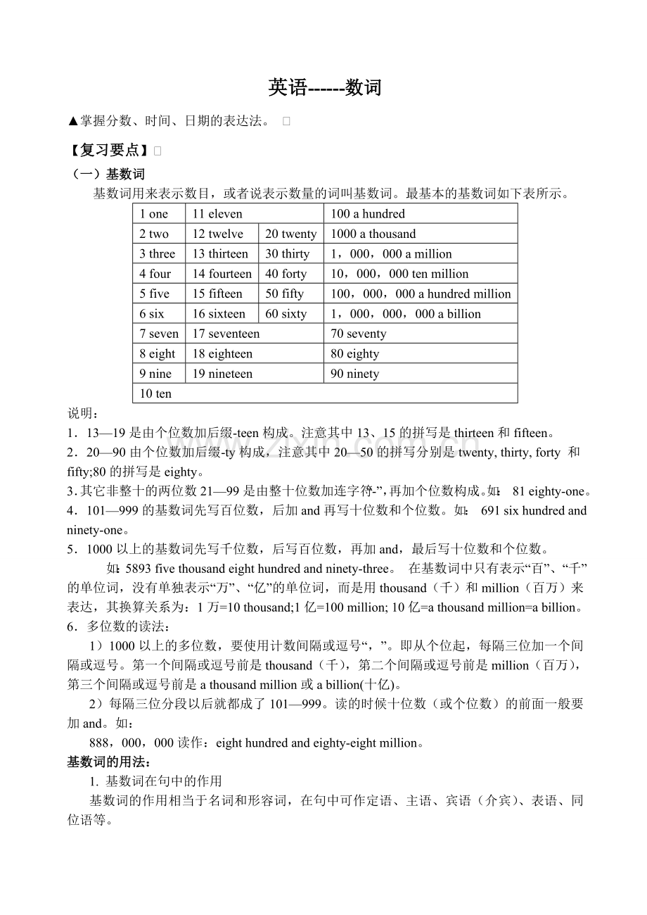 初中英语数词用法总结.doc_第1页