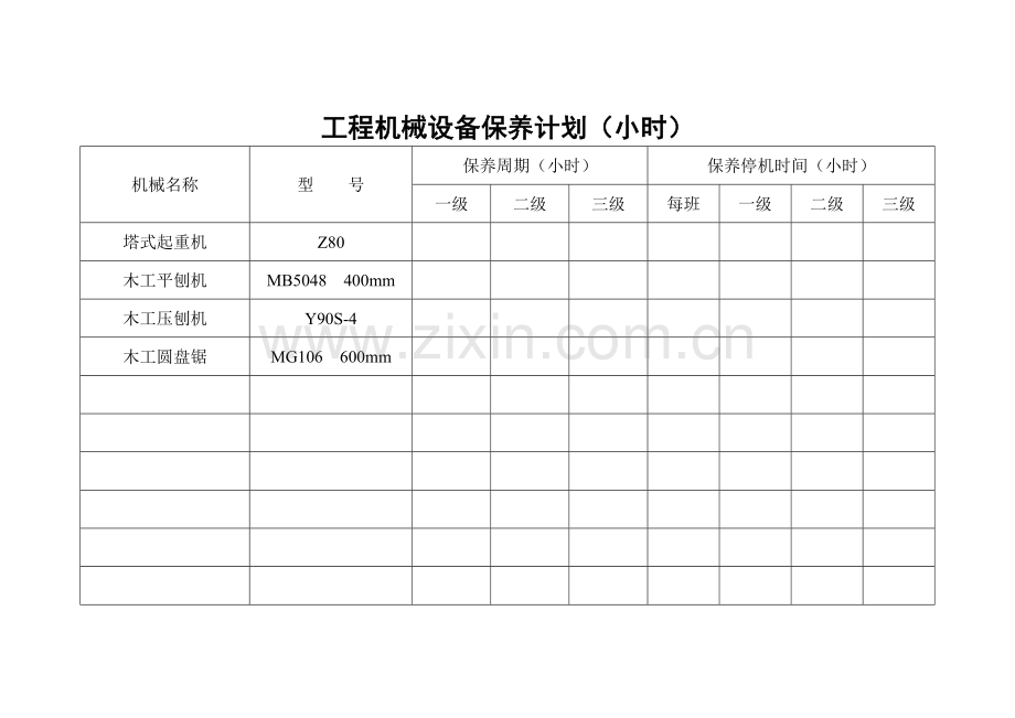 工程机械设备保养计划.doc_第1页