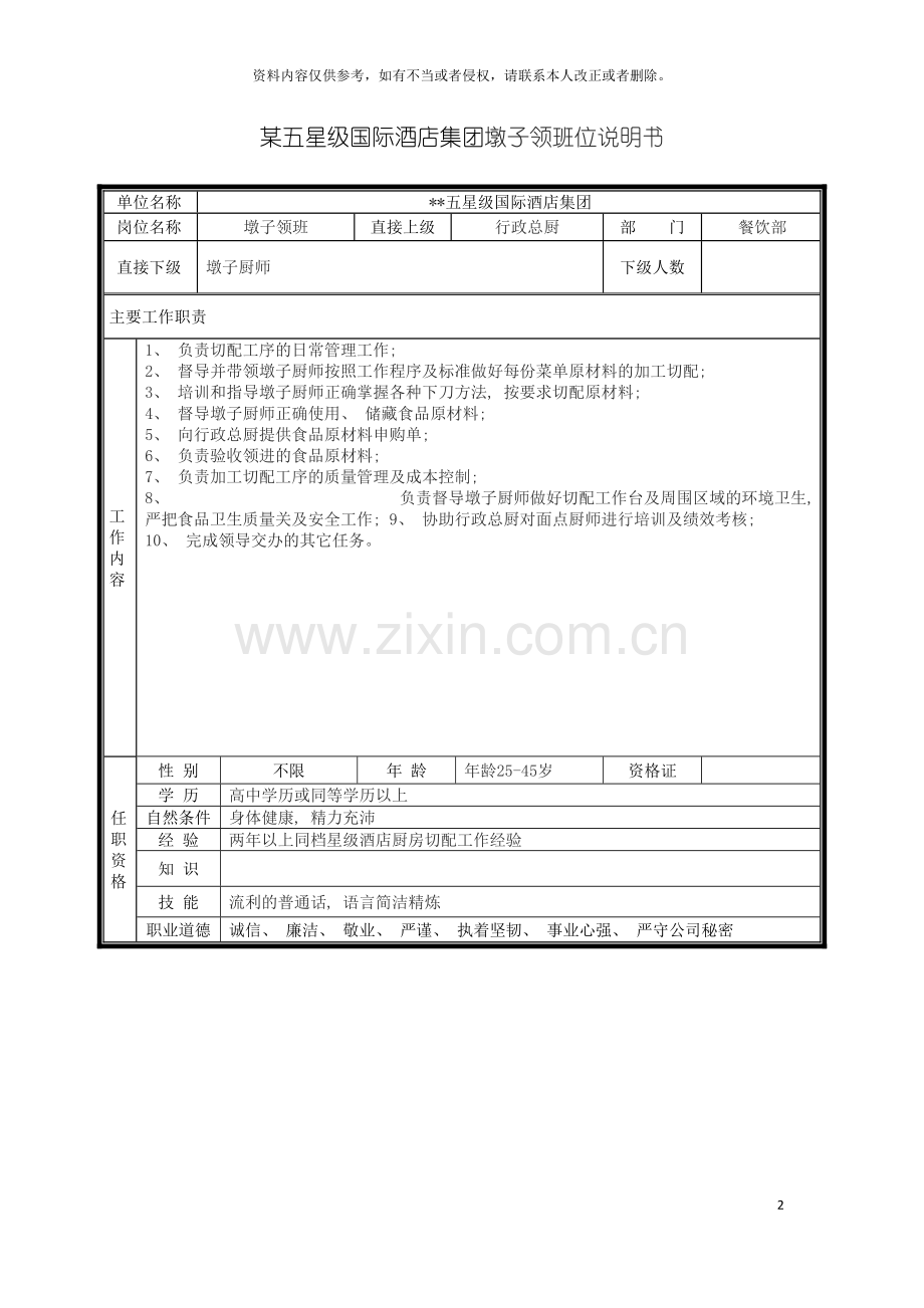 五星级国际酒店集团墩子领班位说明书.doc_第2页