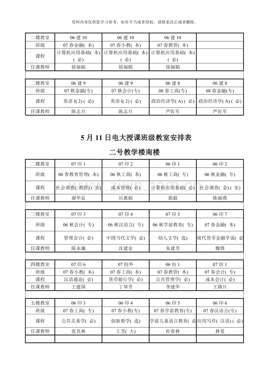 5月10日电大授课班级教室安排表.doc_第2页