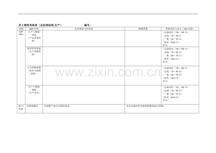 员工绩效考核表(公司总经理助理-生产).doc_第1页