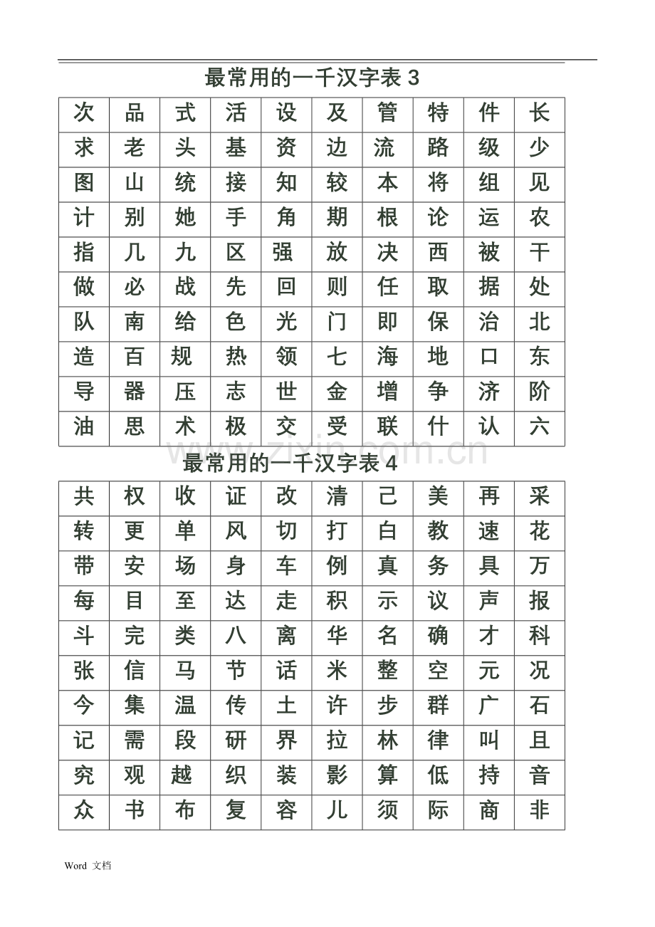 小学生100个最常用的汉字1000个最常用的汉字.doc_第3页