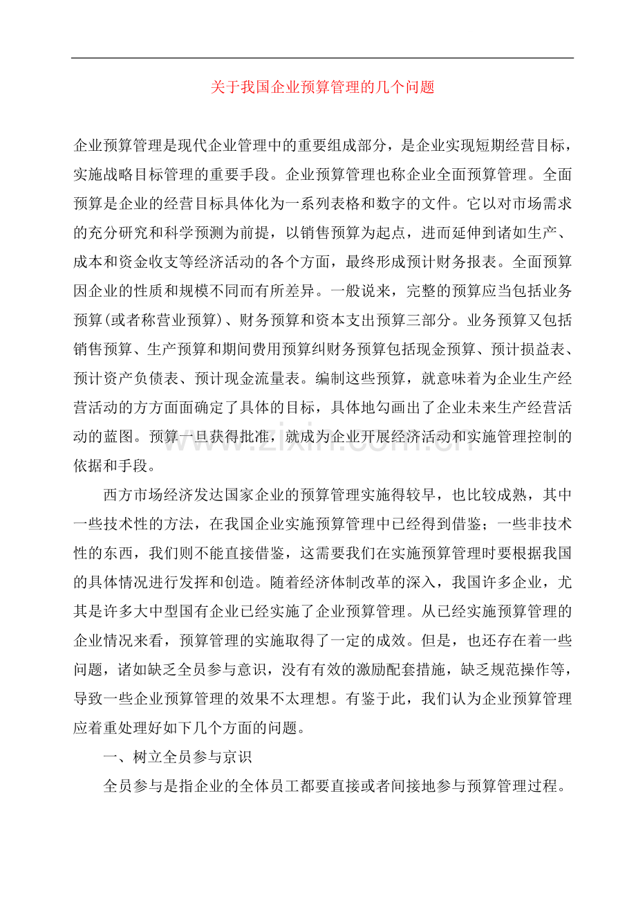 关于我国企业预算管理的几个问题.doc_第1页