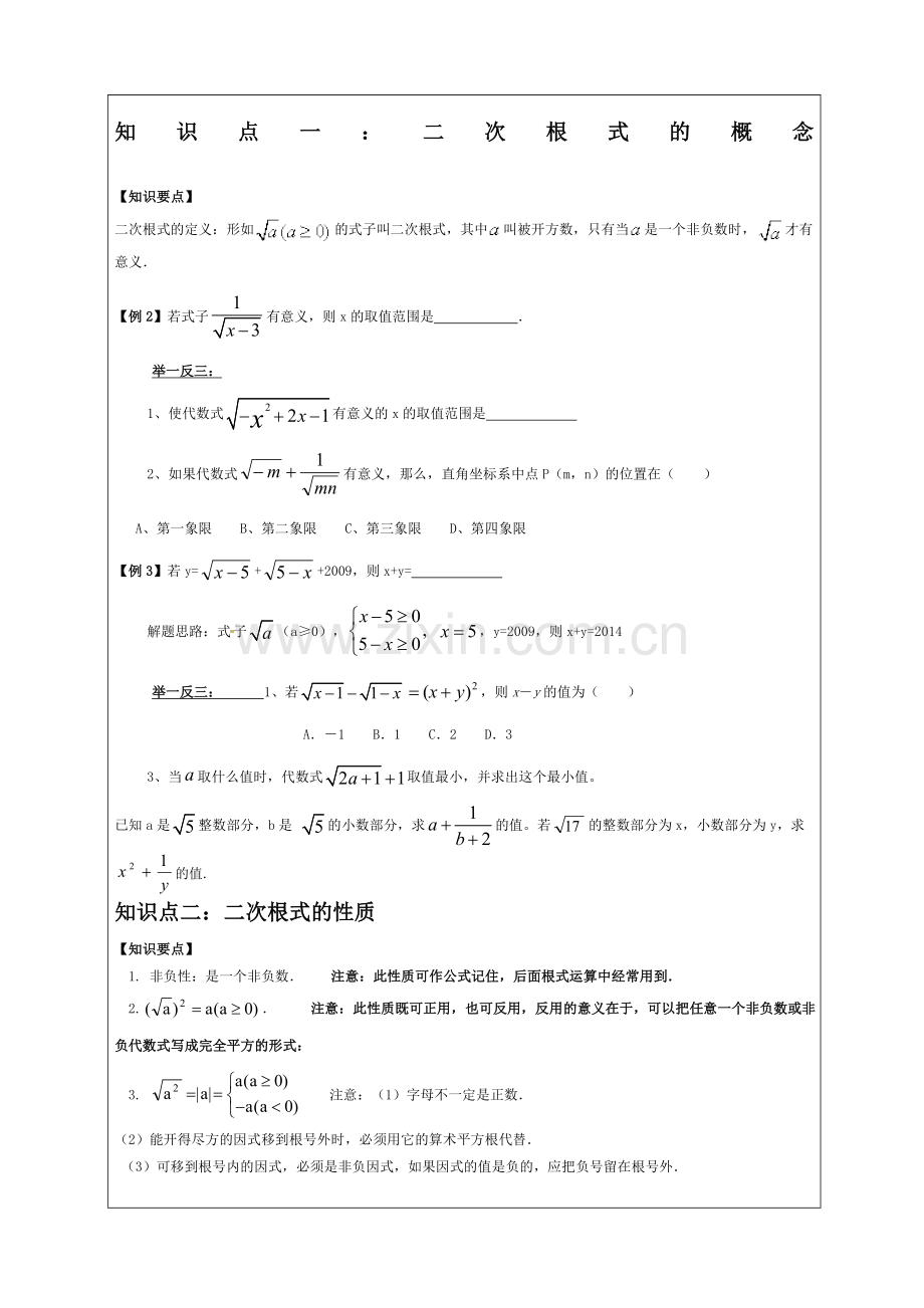 浙教版八年级数学下册第章二次根式知识点总结.doc_第1页