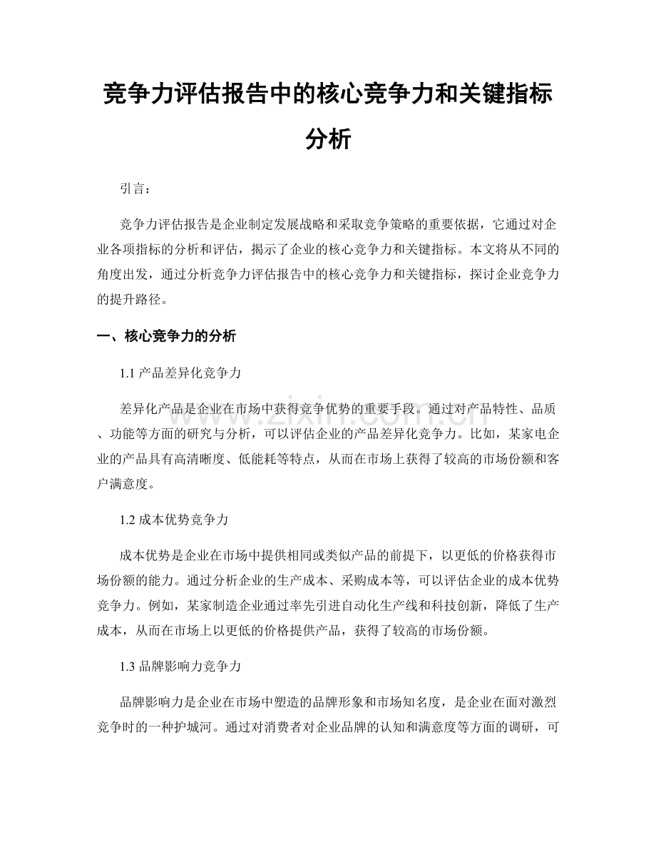 竞争力评估报告中的核心竞争力和关键指标分析.docx_第1页