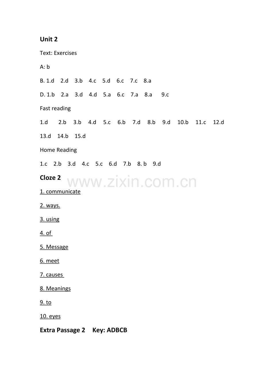 英语泛读教程3第三版(刘乃银编)平台答案(含cloze和extrapassage).doc_第2页