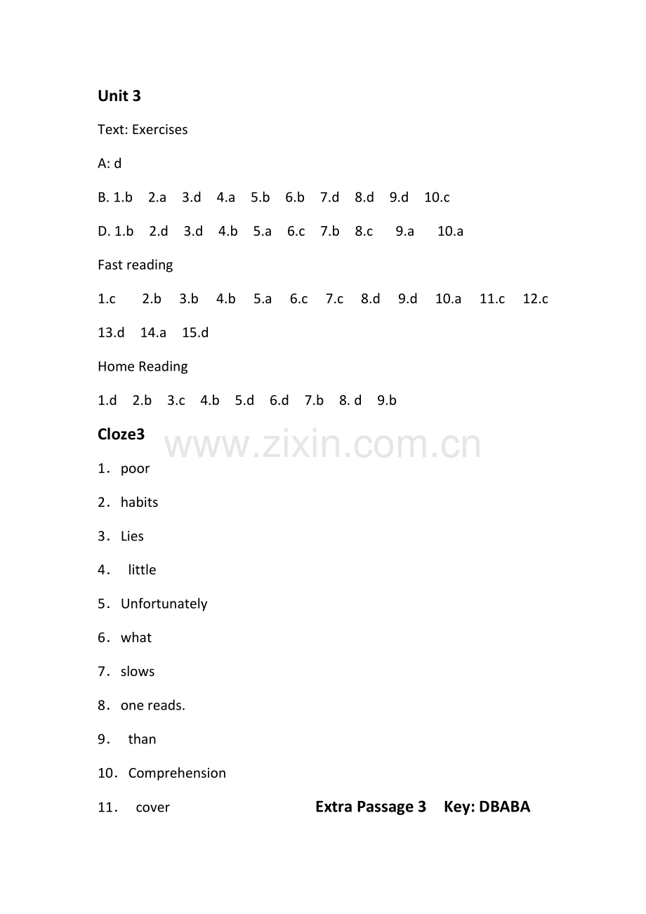 英语泛读教程3第三版(刘乃银编)平台答案(含cloze和extrapassage).doc_第3页