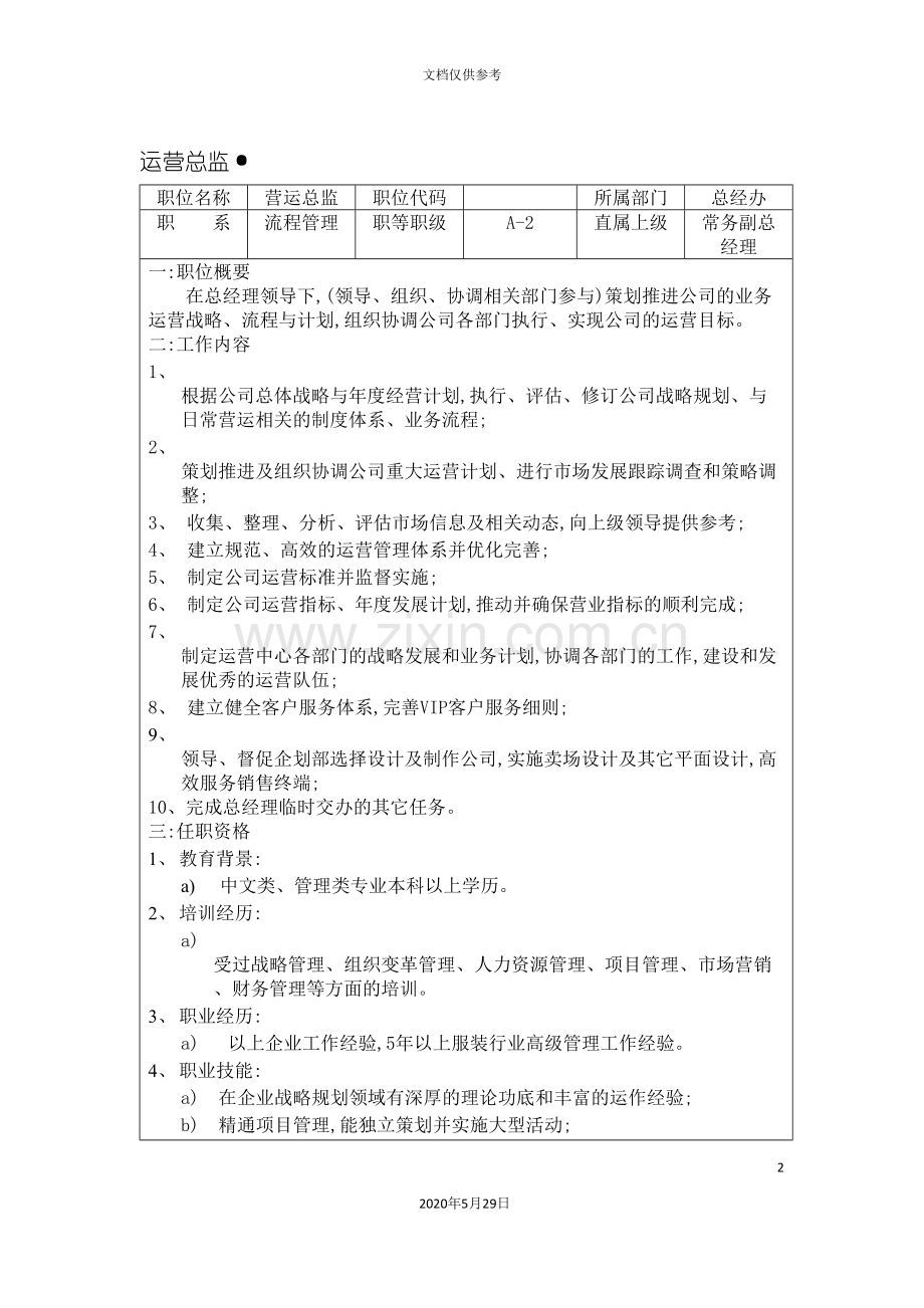 工贸销售公司运营总监岗位说明书.doc_第2页