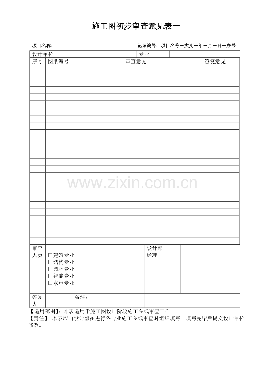 地产项目施工图扩初(初步)审查意见表一.doc_第1页