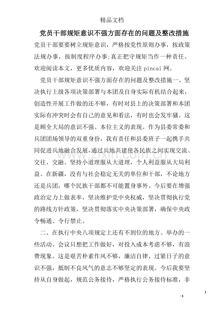 党员干部规矩意识不强方面存在的问题及整改措施.doc_第1页