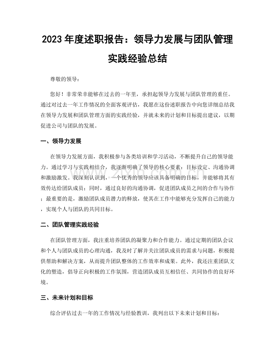 2023年度述职报告：领导力发展与团队管理实践经验总结.docx_第1页