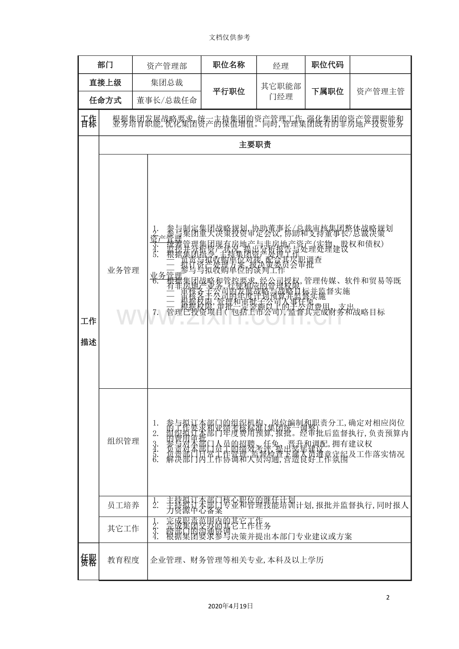 公司资产管理部岗位说明书.doc_第2页