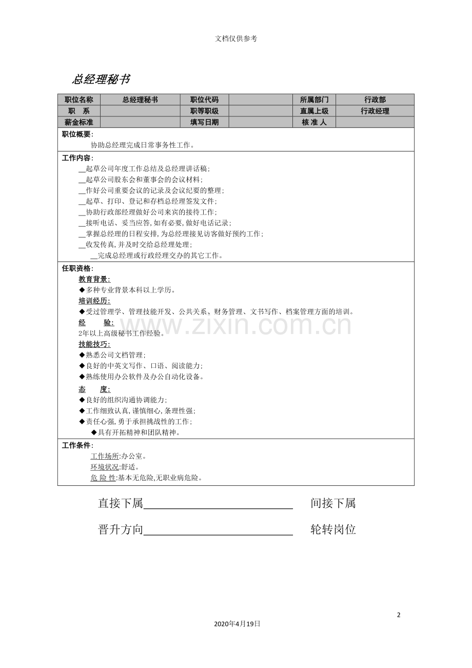 总经理秘书岗位说明书模板.doc_第2页