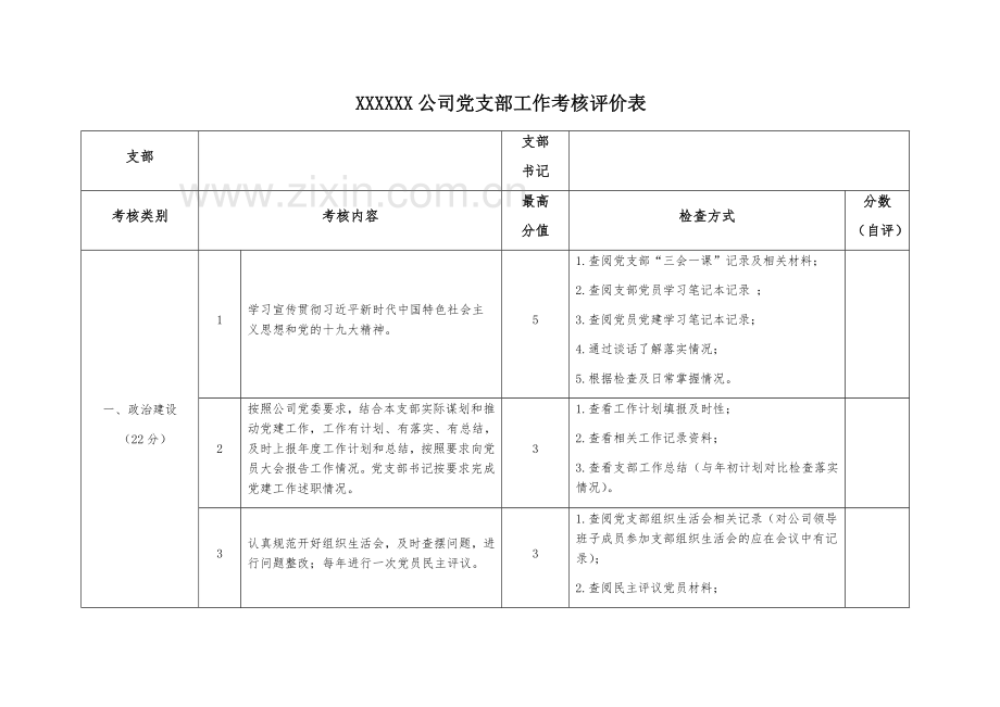 XX公司党支部工作量化考核评价表.doc_第2页