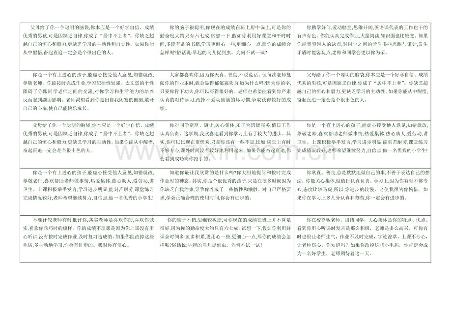 素质报告单教师评语栏.doc_第2页