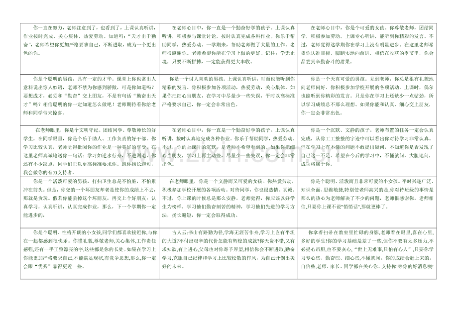 素质报告单教师评语栏.doc_第3页