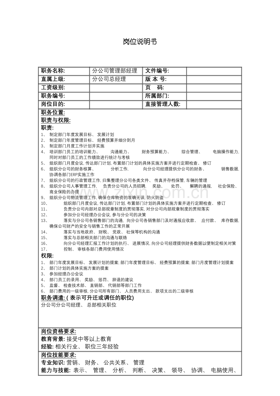 分公司管理部经理岗位说明书.doc_第2页