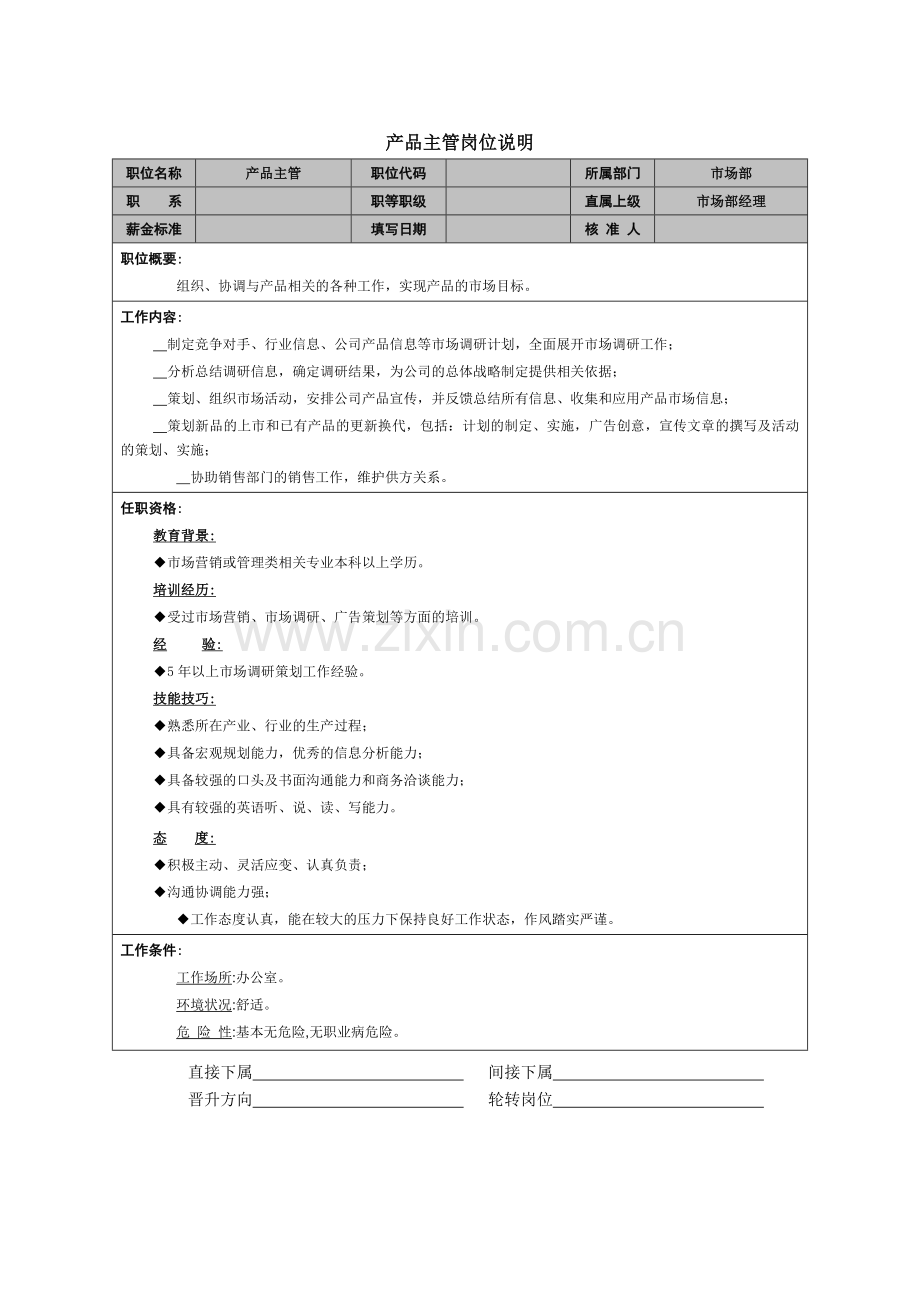 产品主管岗位说明.doc_第1页