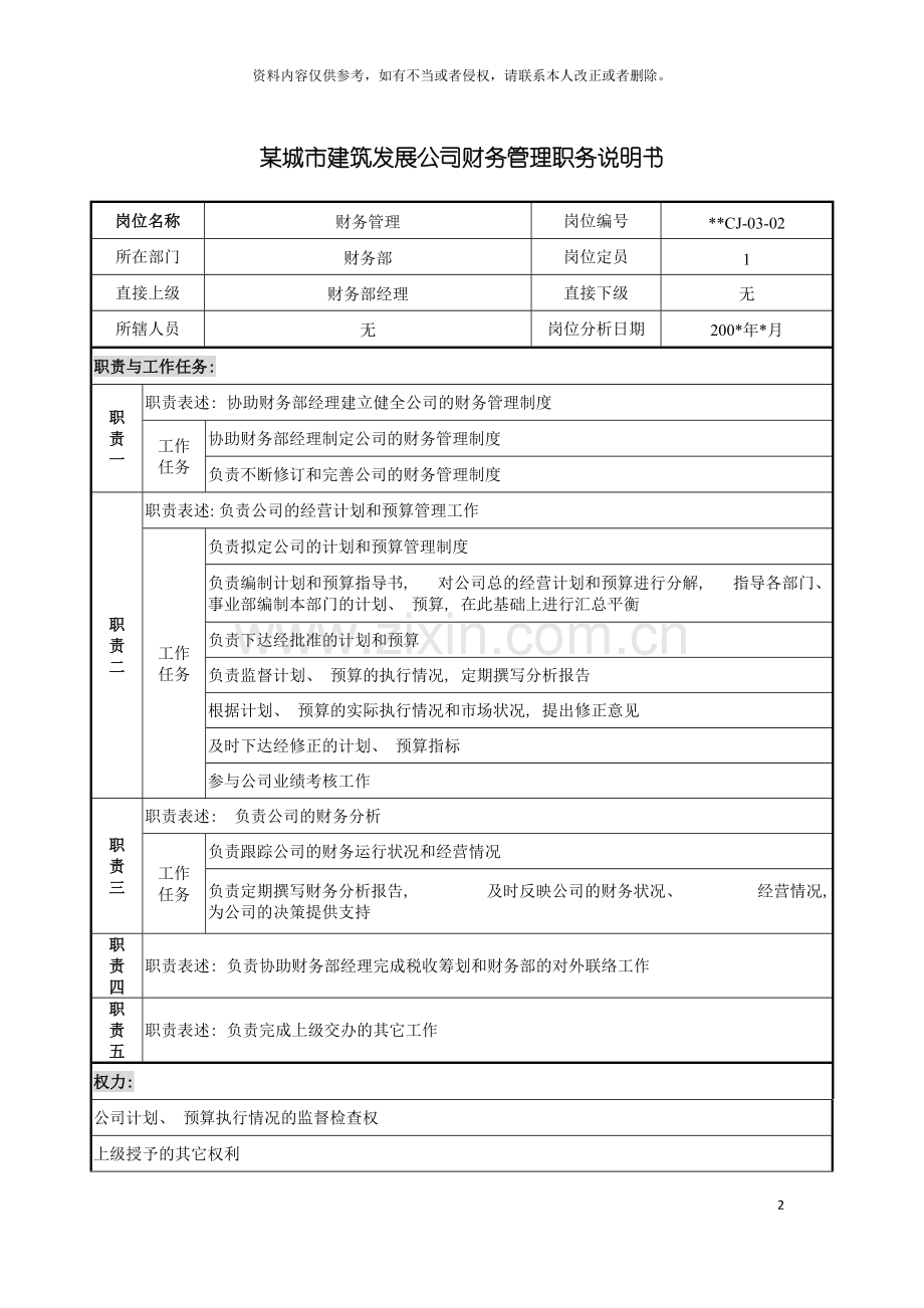 城市建筑发展公司财务管理职务说明书.doc_第2页