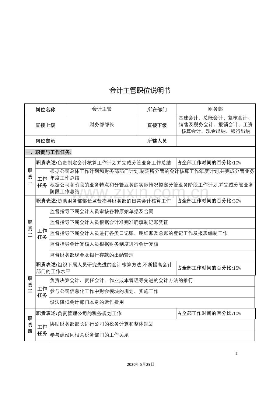 华北光学仪器公司财务部会计主管职位说明书.doc_第2页