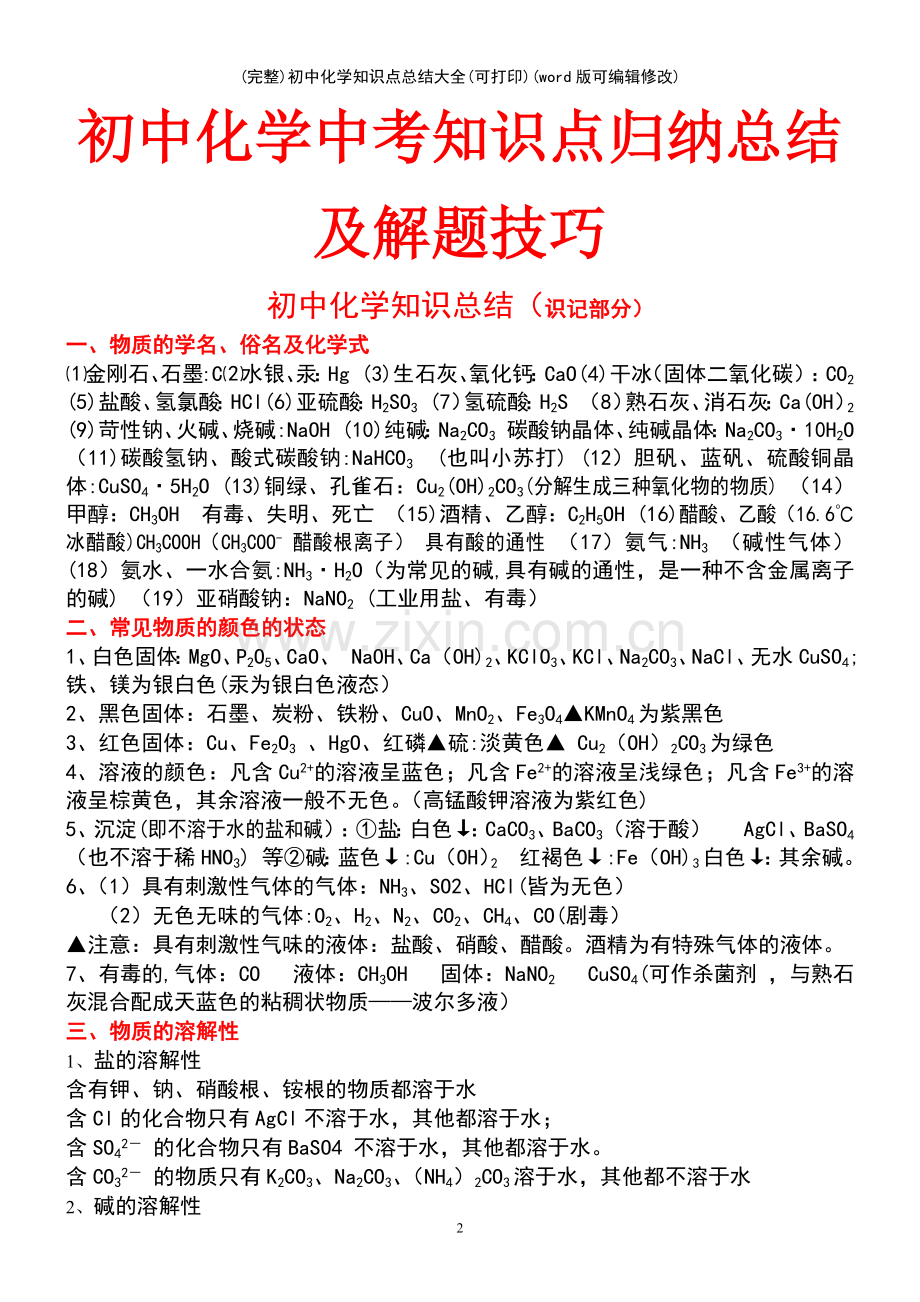 初中化学知识点总结大全(可打印).pdf_第2页